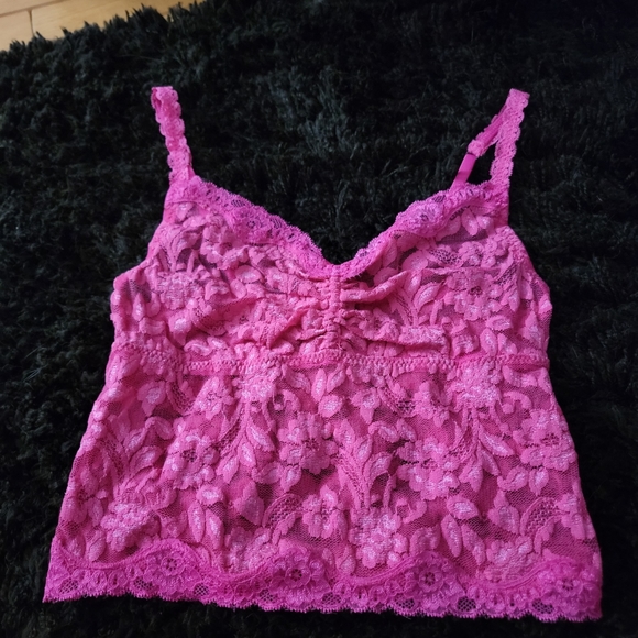 Pink Sheer Lace Crop Cami - Picture 2 of 3